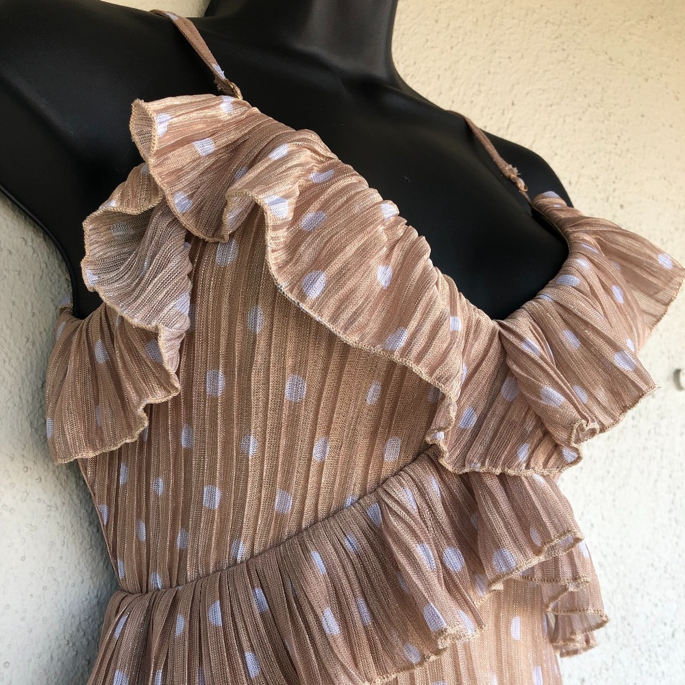 House of Harlow 1960 x Revolve polka dot silver babydoll ruffled mini Dress XXS - Picture 2 of 11